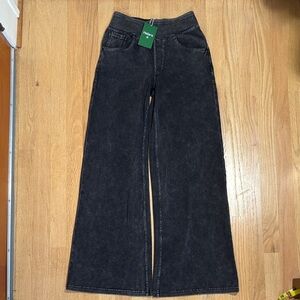 Black Stretch High Waisted Flex Denim Wide Leg Pants XS